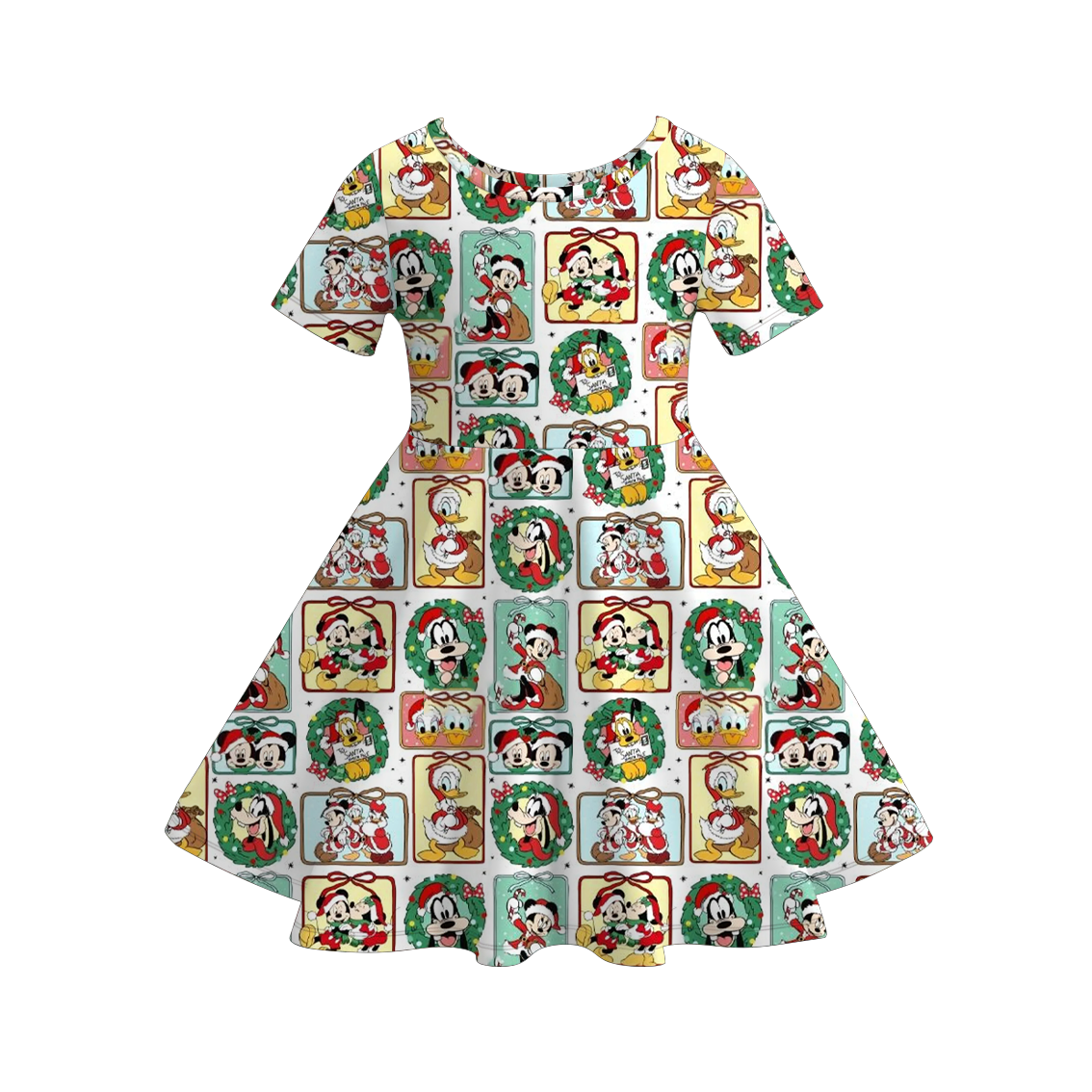 (Pre Order)Girls Christmas Cartoon Print Dress