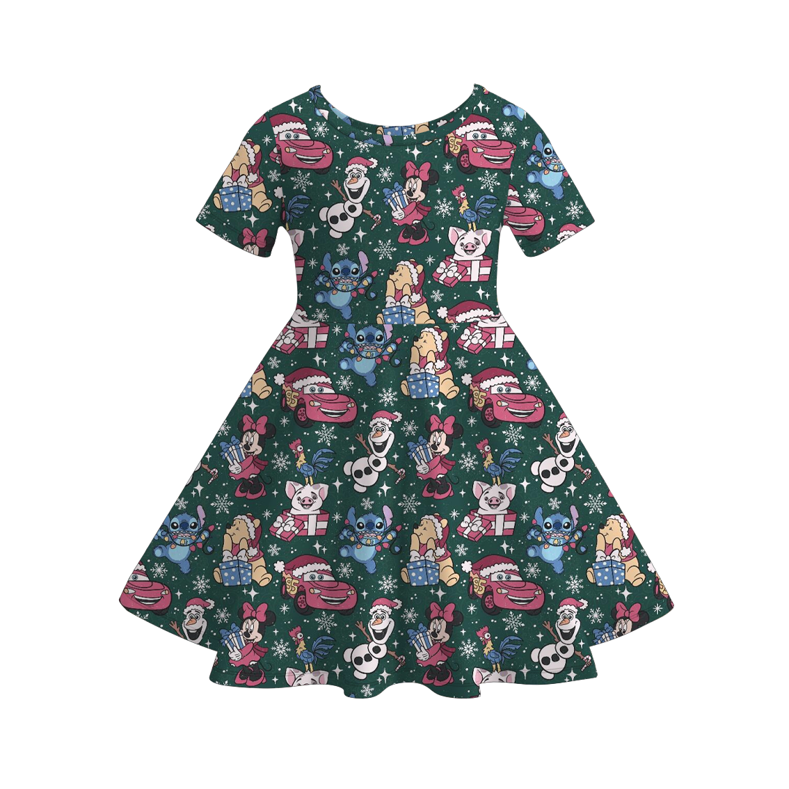 (Pre Order)Girls Christmas Cartoon Print Dress