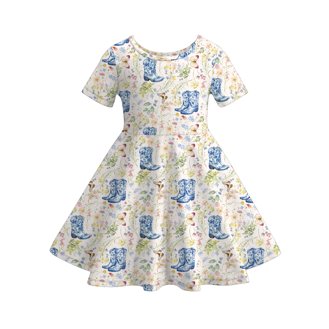 (Pre Order)Girls Fall Farm Chick&Boots Print Dress