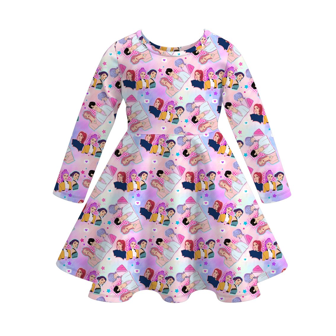 (Pre Order)Girls Movie Character Print Long Sleeves Dress