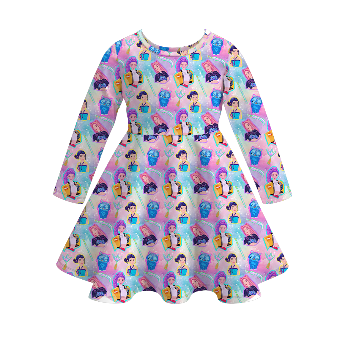 (Pre Order)Girls Movie Character Print Long Sleeves Dress