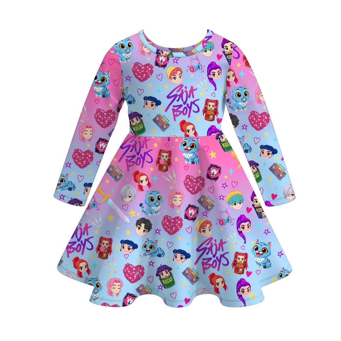 (Pre Order)Girls Movie Character Print Long Sleeves Dress