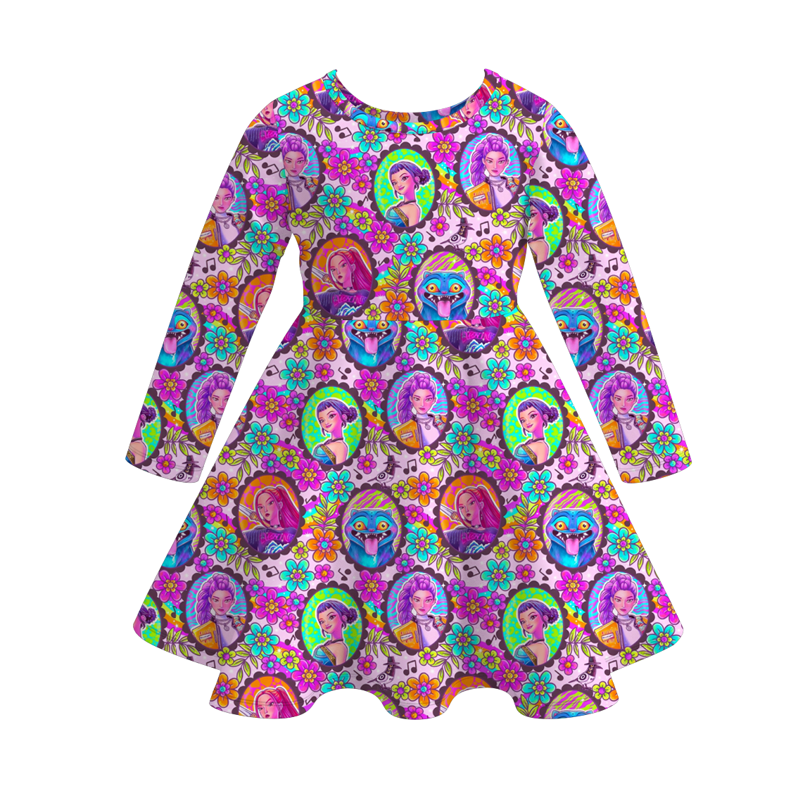 (Pre Order)Girls Movie Character Print Long Sleeves Dress