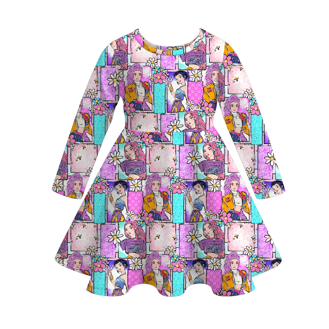 (Pre Order)Girls Movie Character Print Long Sleeves Dress