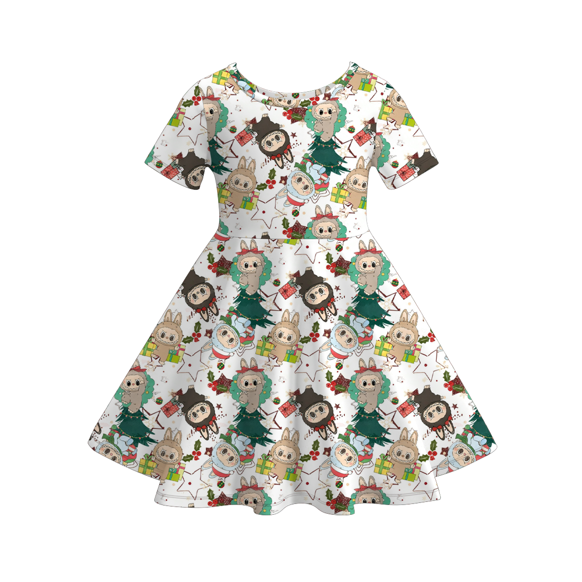 (Pre Order)Girls Christmas Cartoon Print Dress