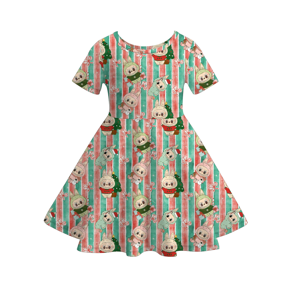 (Pre Order)Girls Christmas Cartoon Print Dress