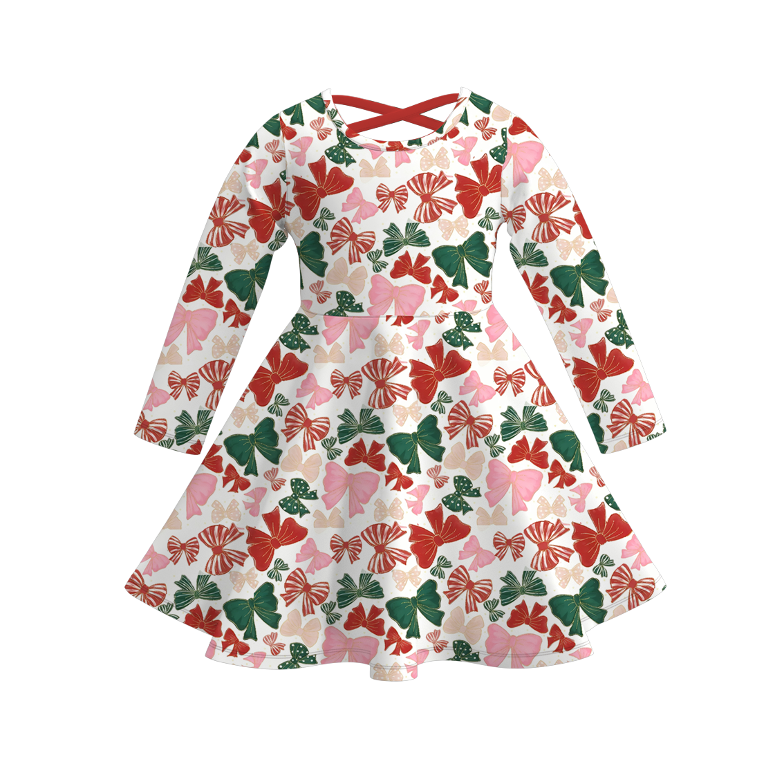 (Pre Order)Girls Christmas Bow&Gingerbread Print Dress,Set