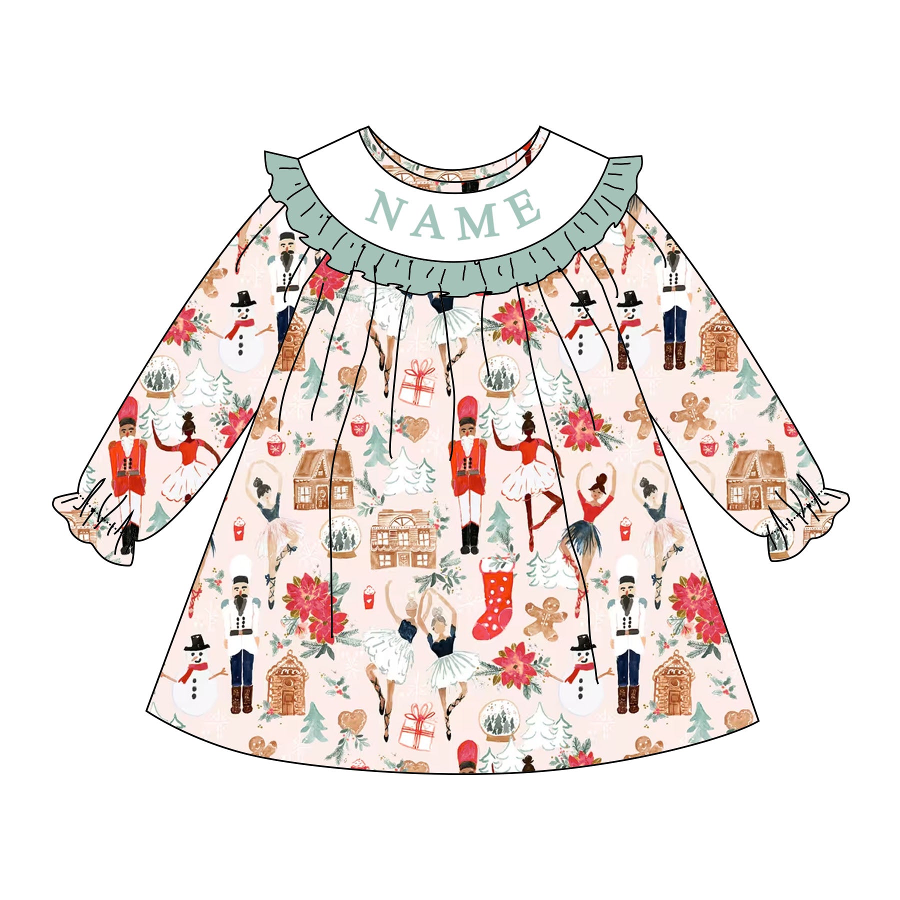 (Pre Order)Sisters Christmas Embroidery Smocked Dress&Romper