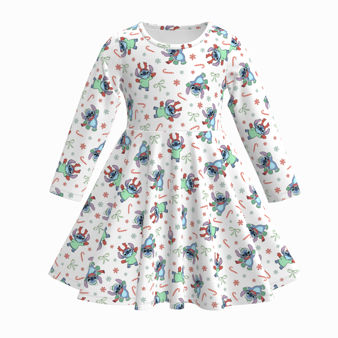 (Pre Order)Girls Christmas Print Long Sleeves Dress