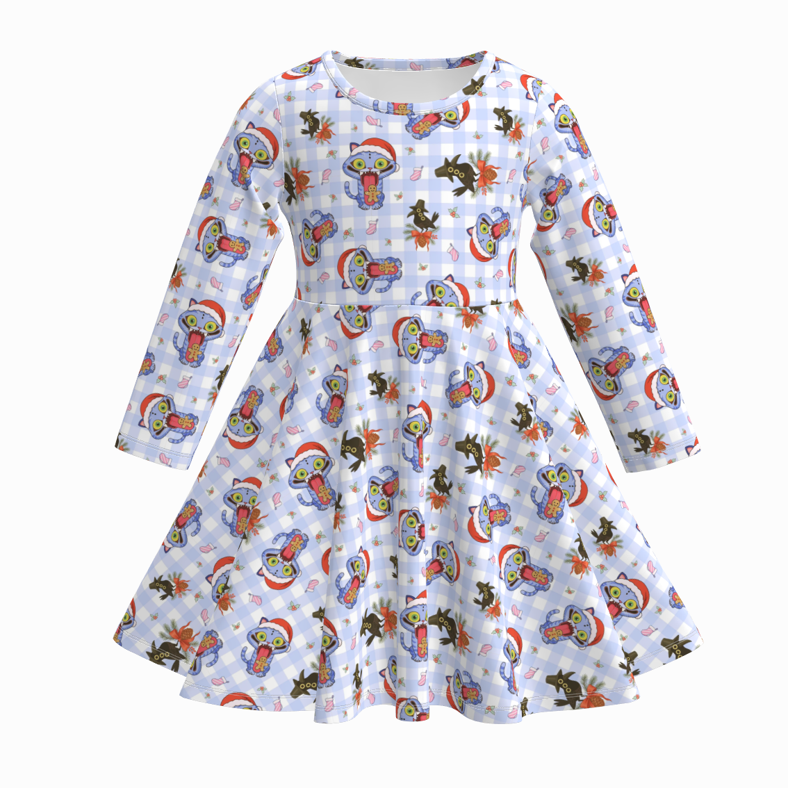 (Pre Order)Girls Christmas Print Long Sleeves Dress