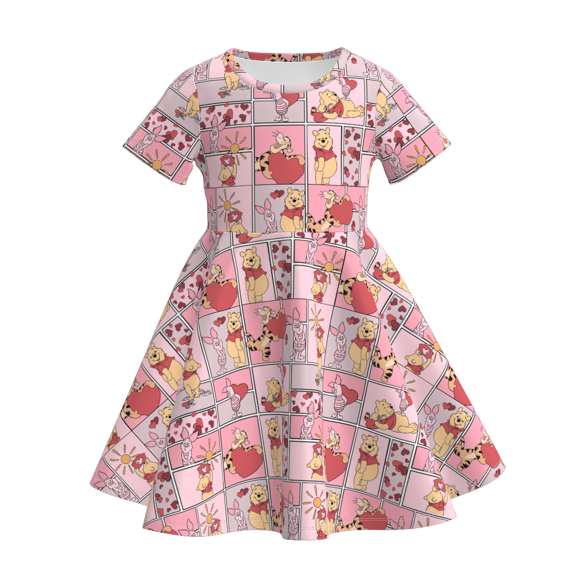(Pre Order)Girls Valentine's Day Cartoon Print Dress
