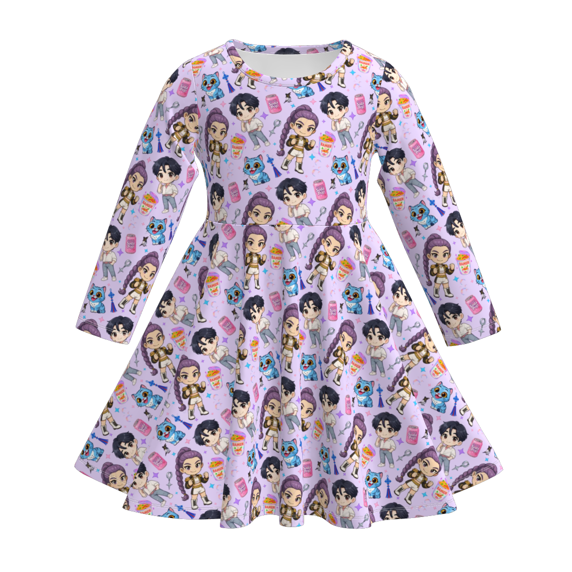 (Pre Order)Girls Movie Character Print Long Sleeves Dress