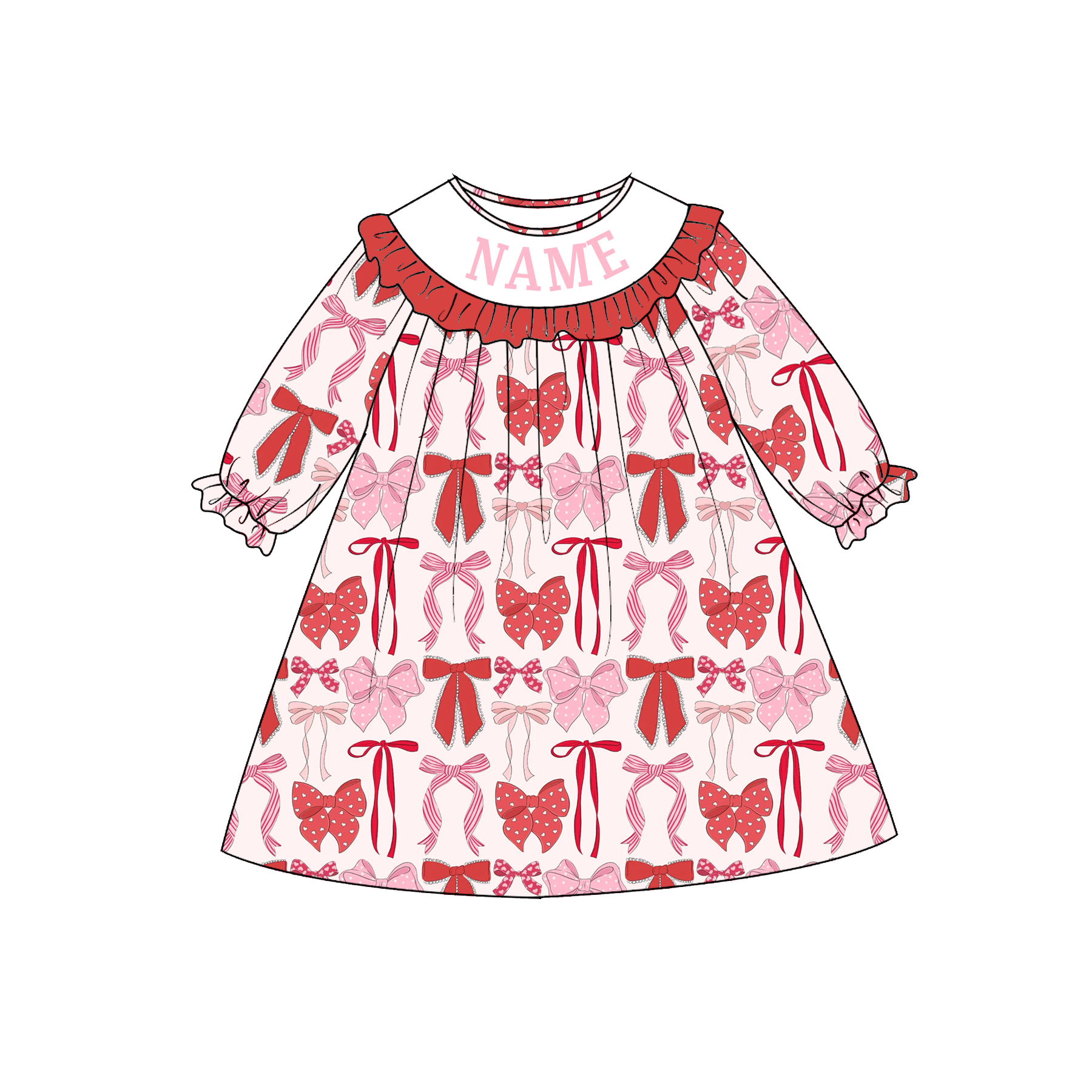 (Pre Order)Sblings Valentine's Day Embroidery Smocked Dress,Set&Romper