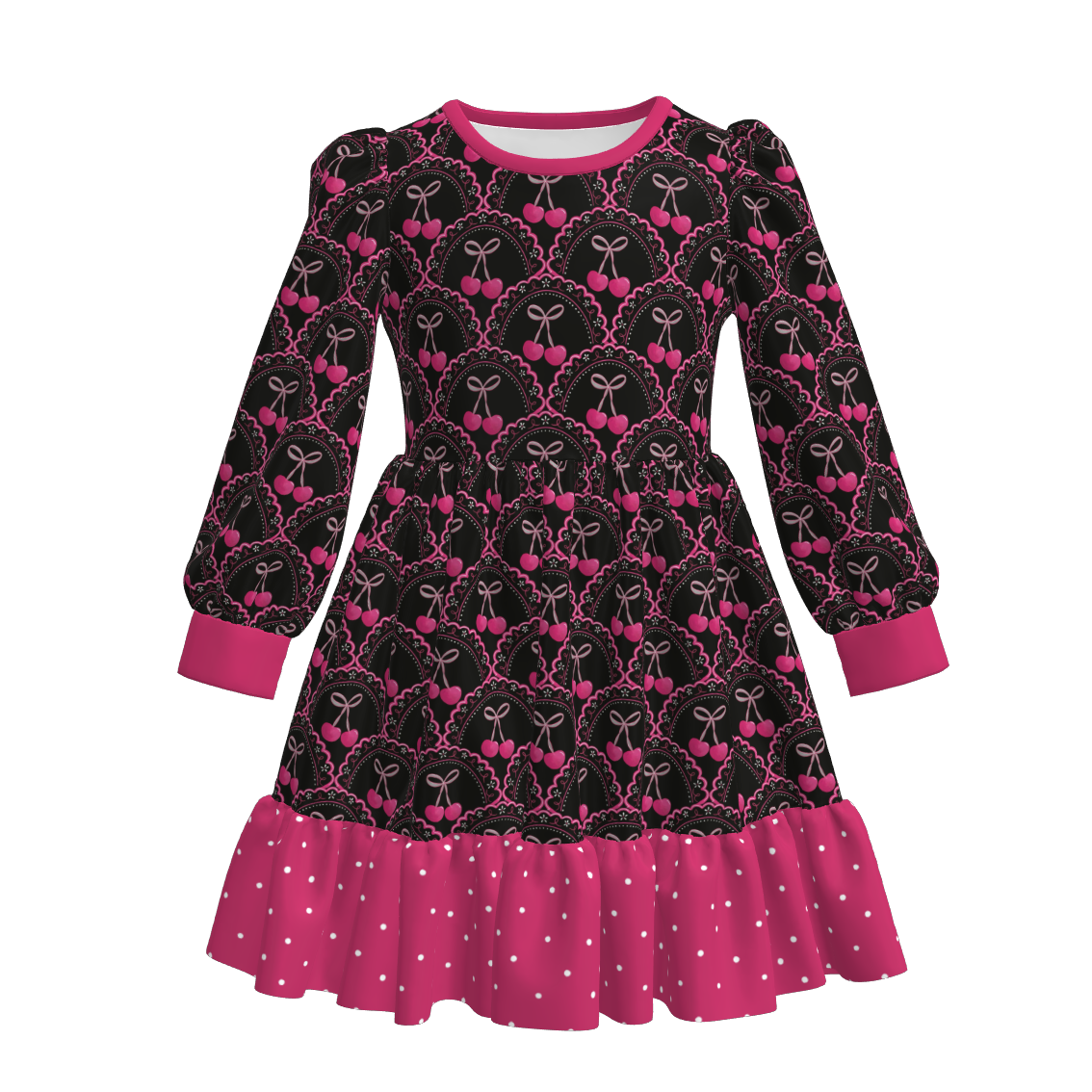 (Pre Order)Girls Valentine's Day Cherry Print Dress,Set&Top