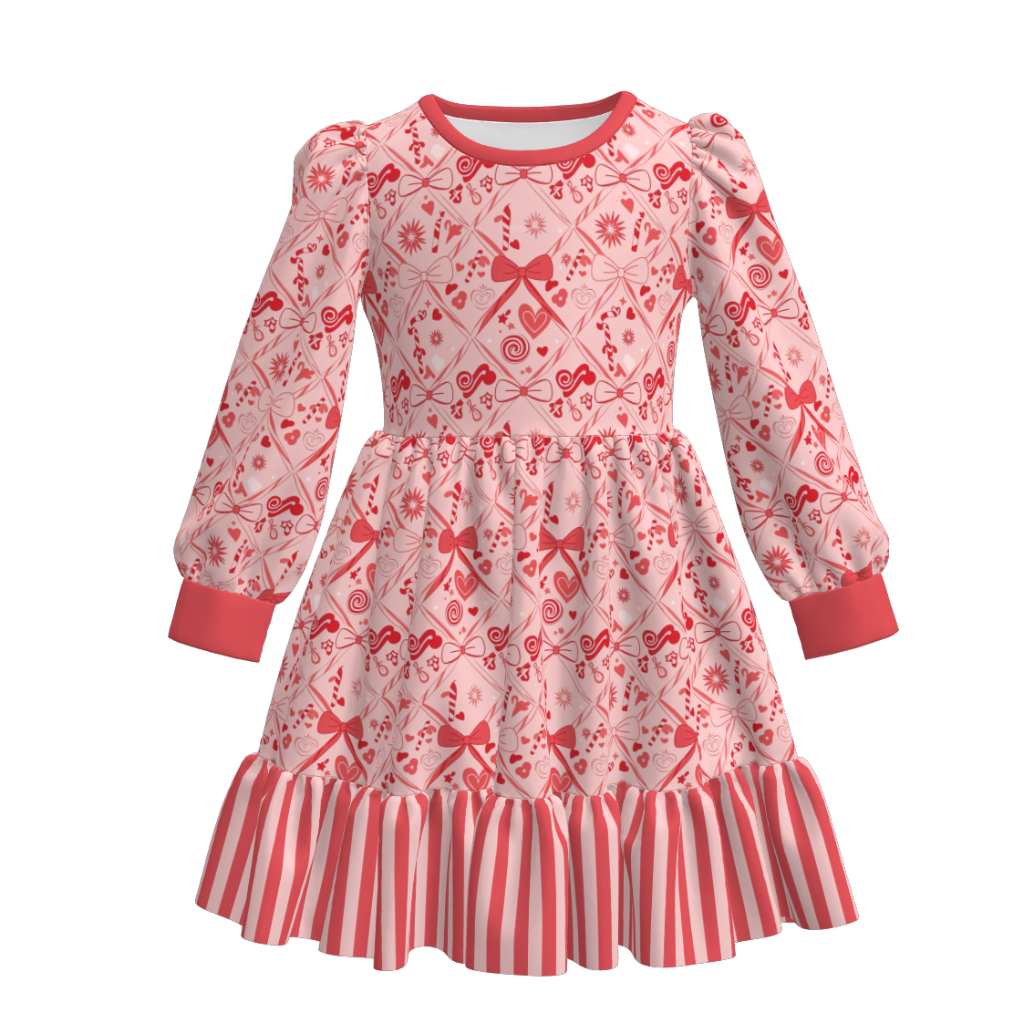 (Pre Order)Girls Valentine's Day Bow Print Dress,Set&Top