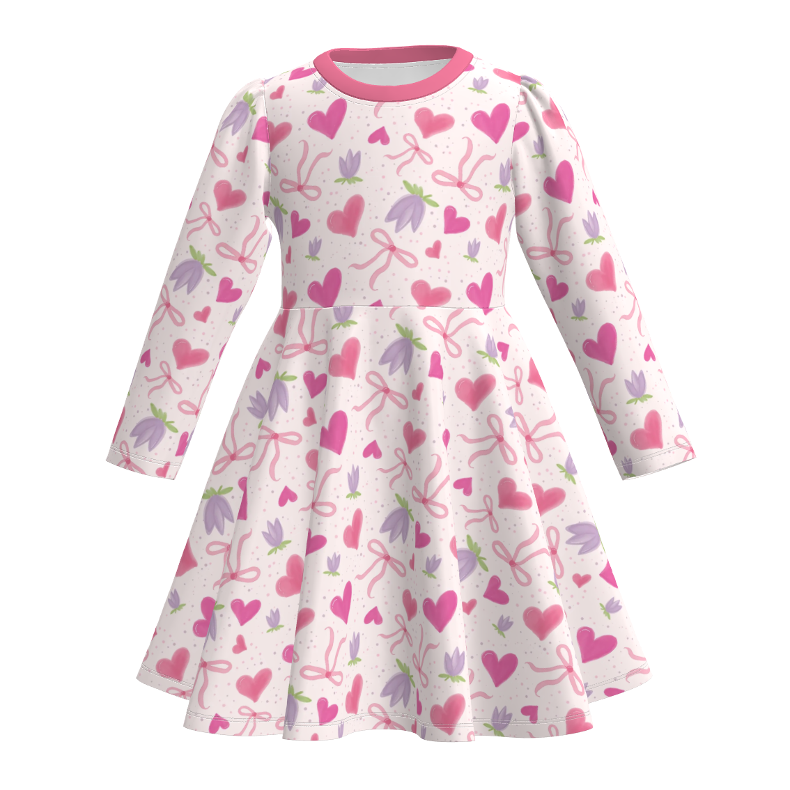 (Pre Order)Girls Valentine's Day Cartoon Print Dress