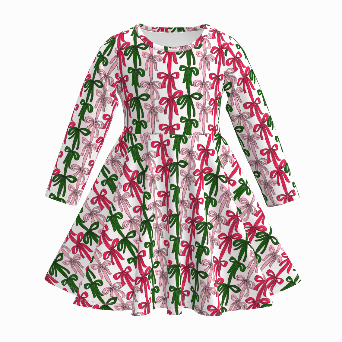 (Pre Order)Girls Christmas Cartoon Print Long Sleeves Dress