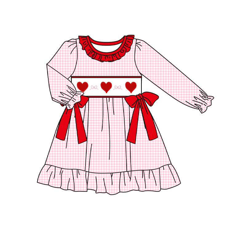 (Pre Order)Sisters Valentine's Day Embroidery Smocked Dress,Set&Romper