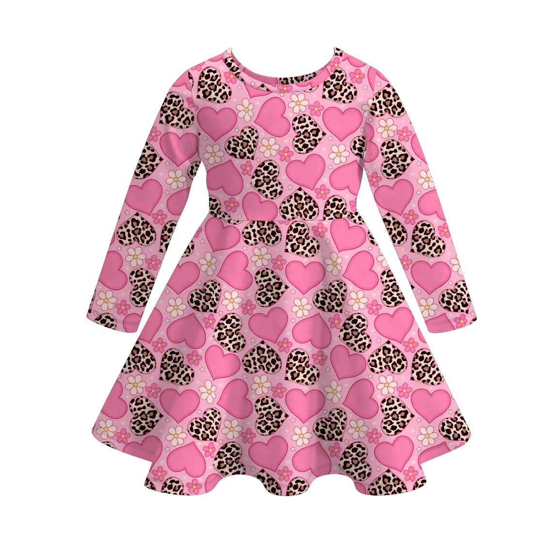 (Pre Order)Girls Valentine's Day Print Long Sleeves Dress