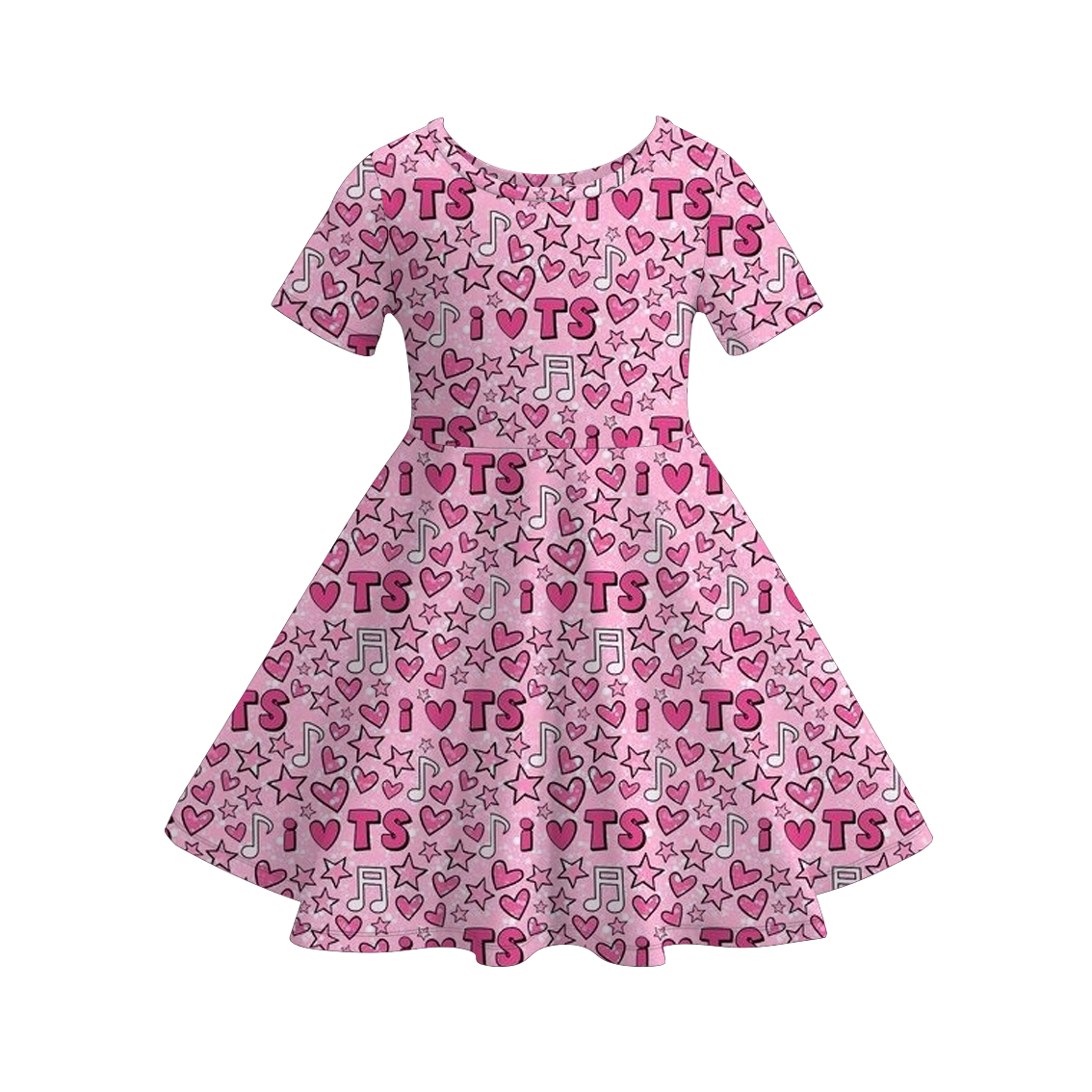 (Pre Order)Girls Valentine's Day Print Long Sleeves Dress