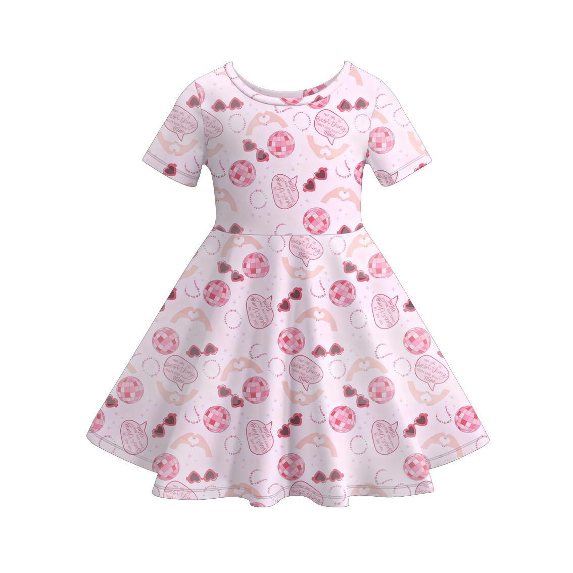 (Pre Order)Girls Valentine's Day Print Long Sleeves Dress