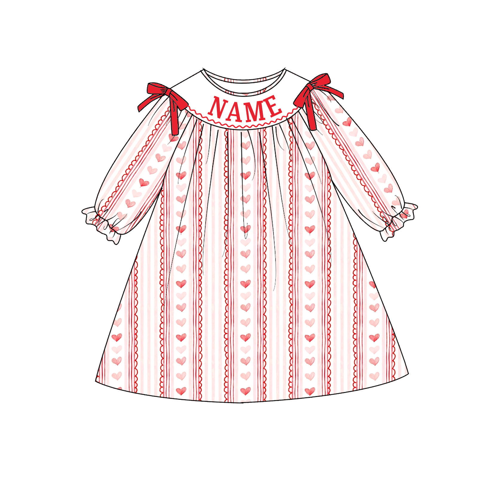 (Pre Order)Sisters Valentine's Day Embroidery Smocked Dress&Romper