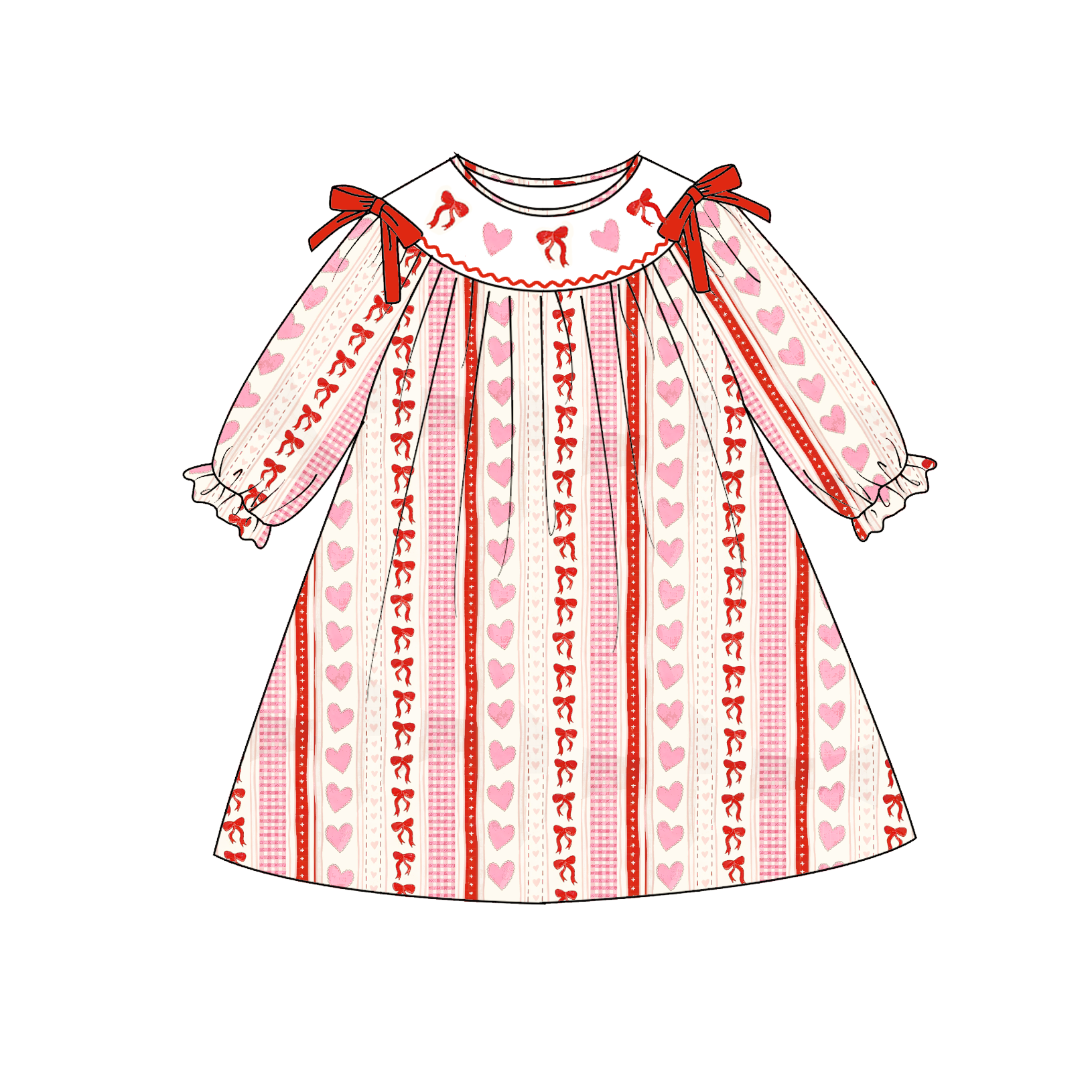 (Pre Order)Sisters Valentine's Day Embroidery Smocked Dress&Romper