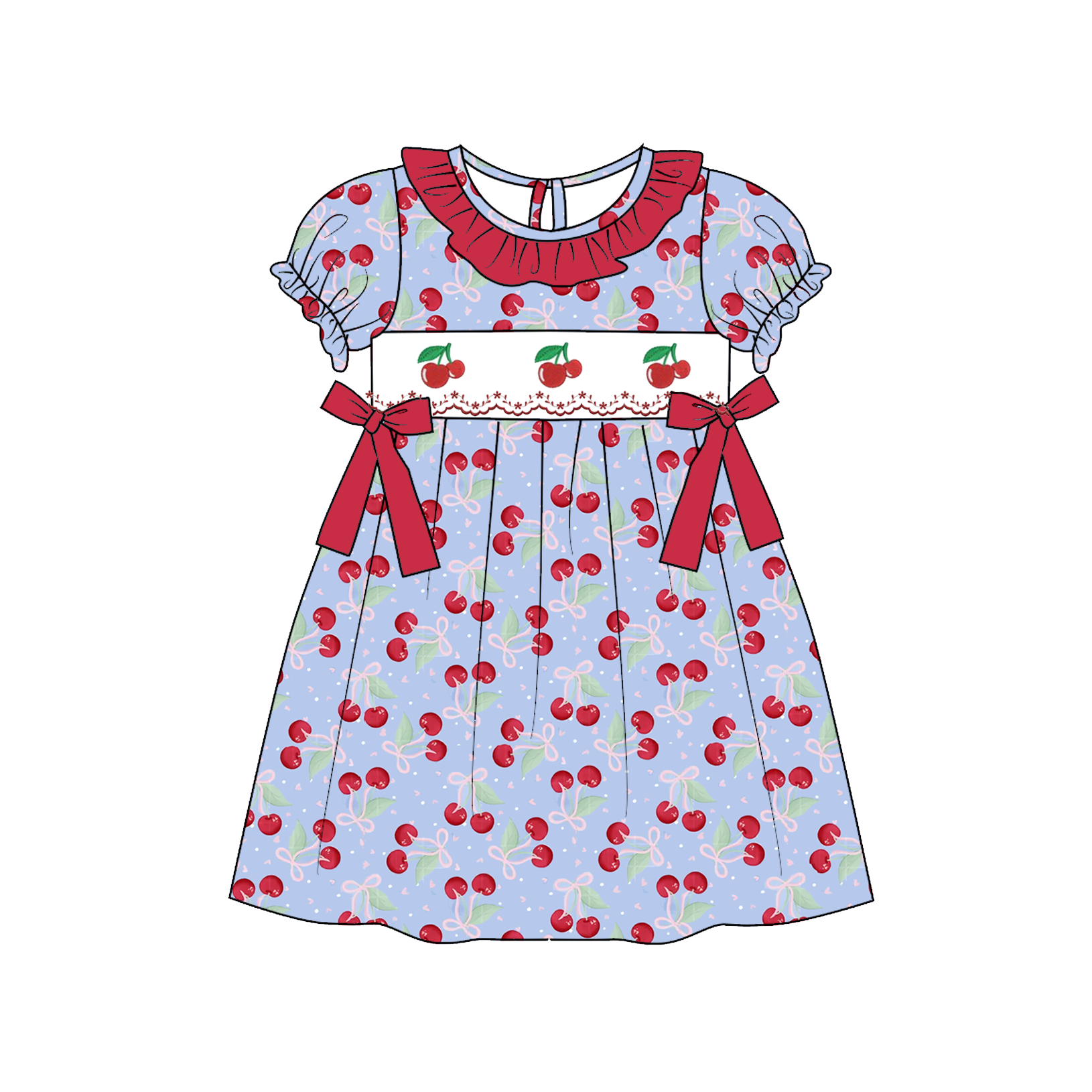 (Pre Order)Sisters Valentine's Day Cherry Embroidery Smocked Dress&Romper