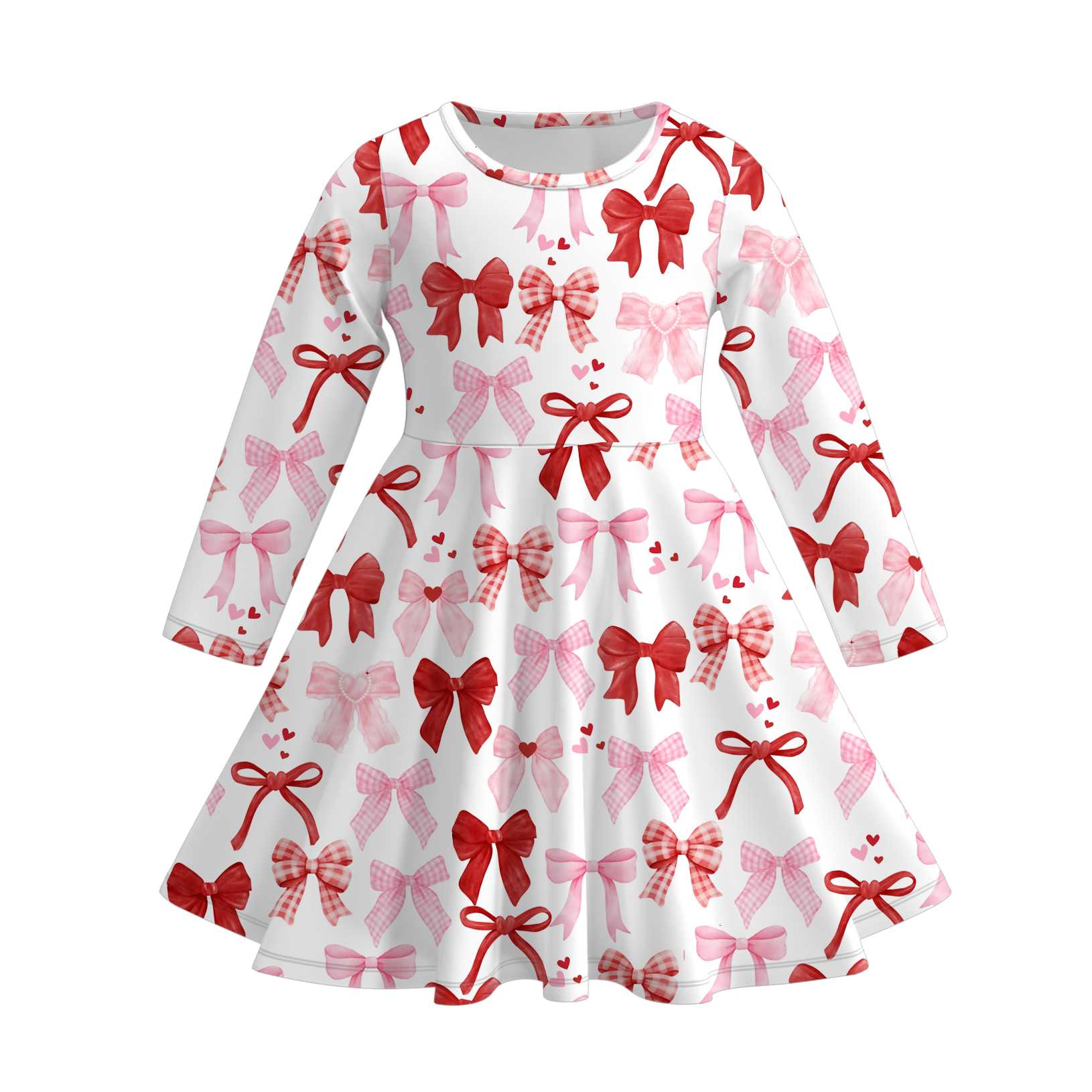 (Pre Order)Girls Valentine's Day Print Long Sleeves Dress