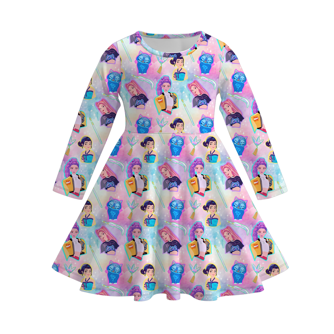 (Pre Order)Girls Movie Character Print Long Sleeves Dress