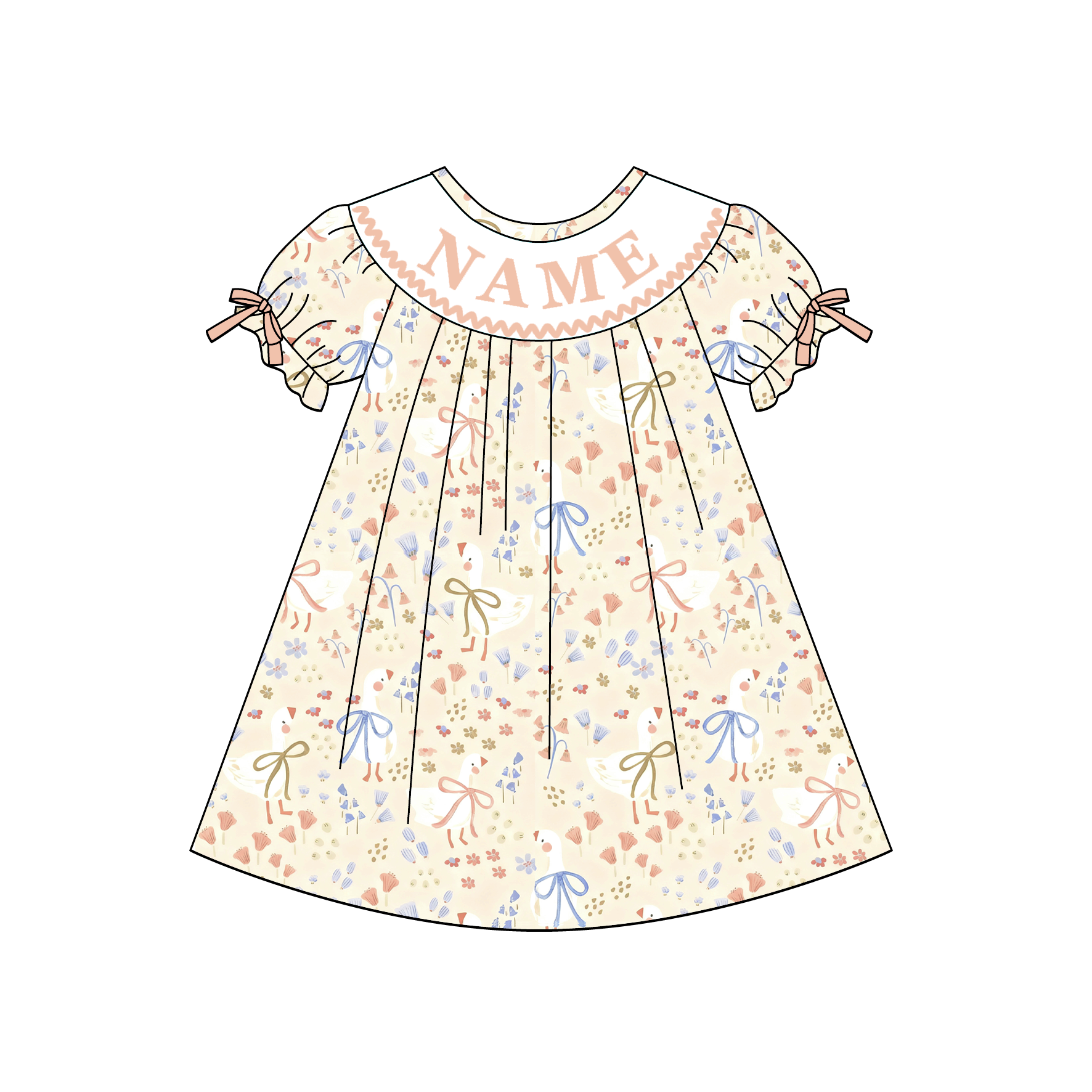 (Pre Order)Sisters Valentine's Day Goose Embroidery Smocked Dress&Romper