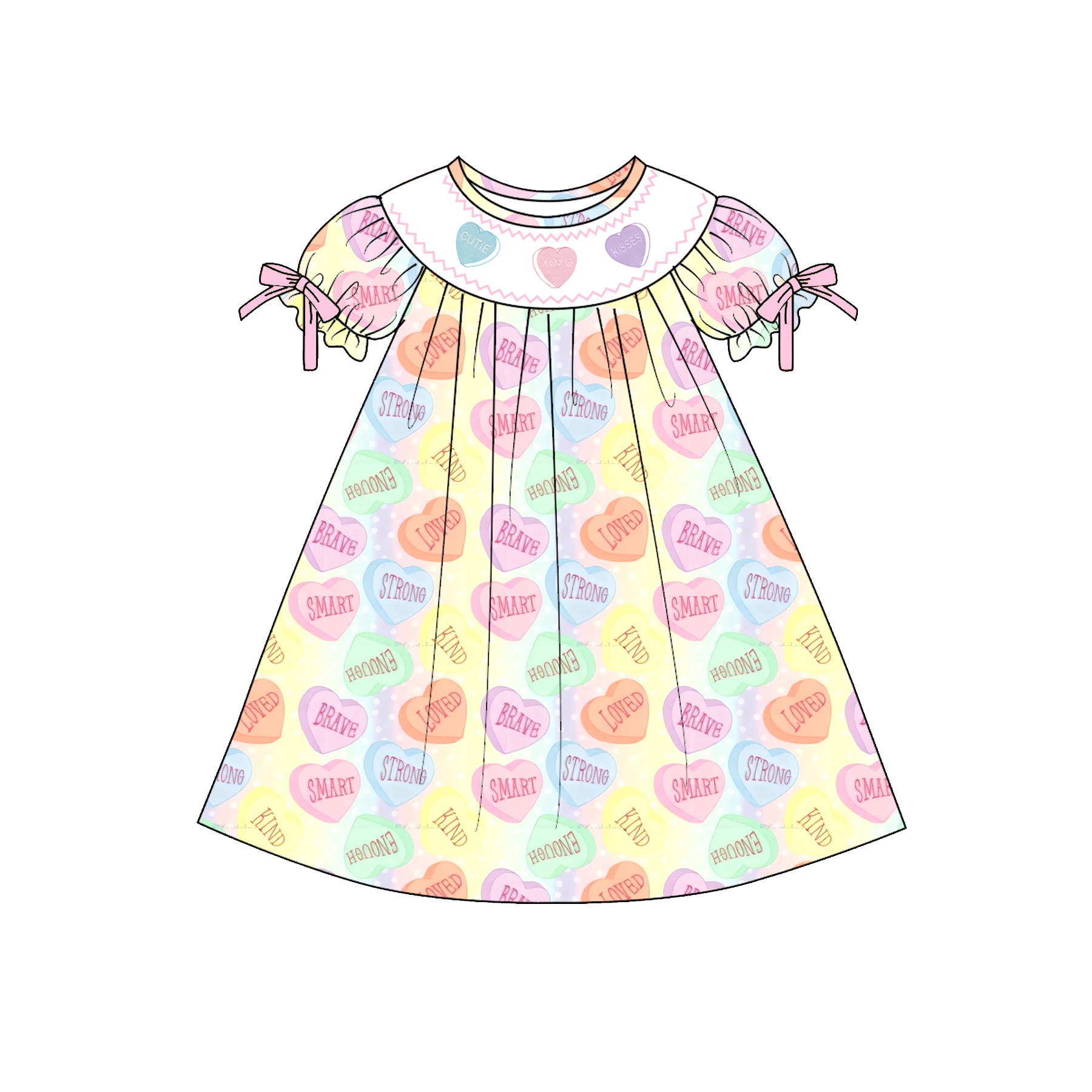 (Pre Order)Sisters Valentine's Day Embroidery Smocked Dress&Romper