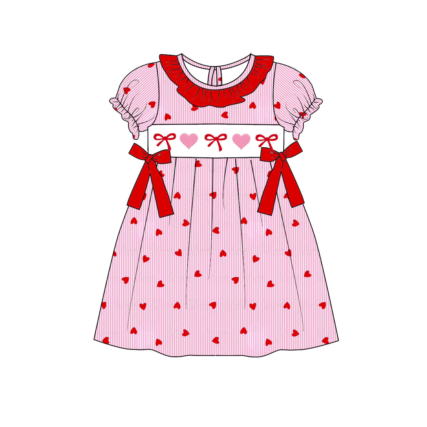 (Pre Order)Sisters Valentine's Day Embroidery Smocked Dress&Romper