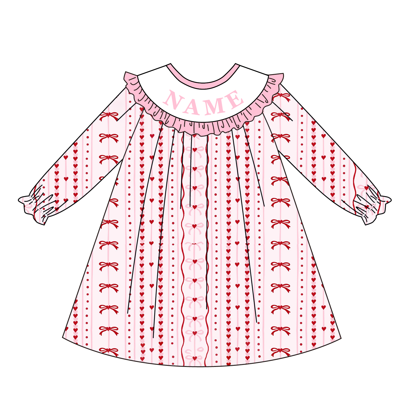 (Pre Order)Sisters Valentine's Day Embroidery Smocked Dress&Romper