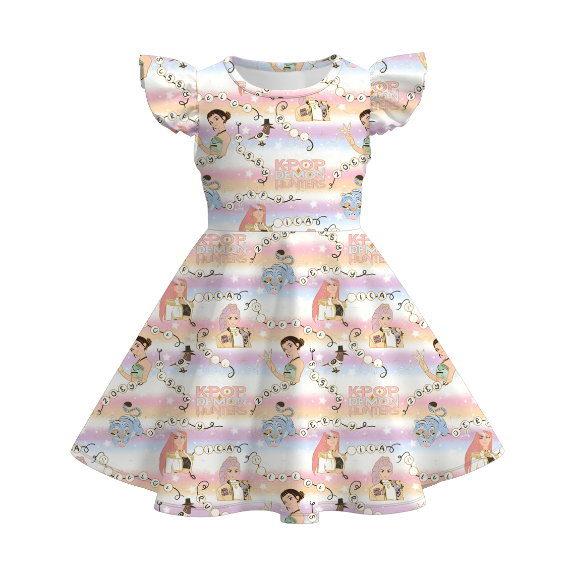 (Pre Order)Girls Movie Character Print Flying Sleeves Dress