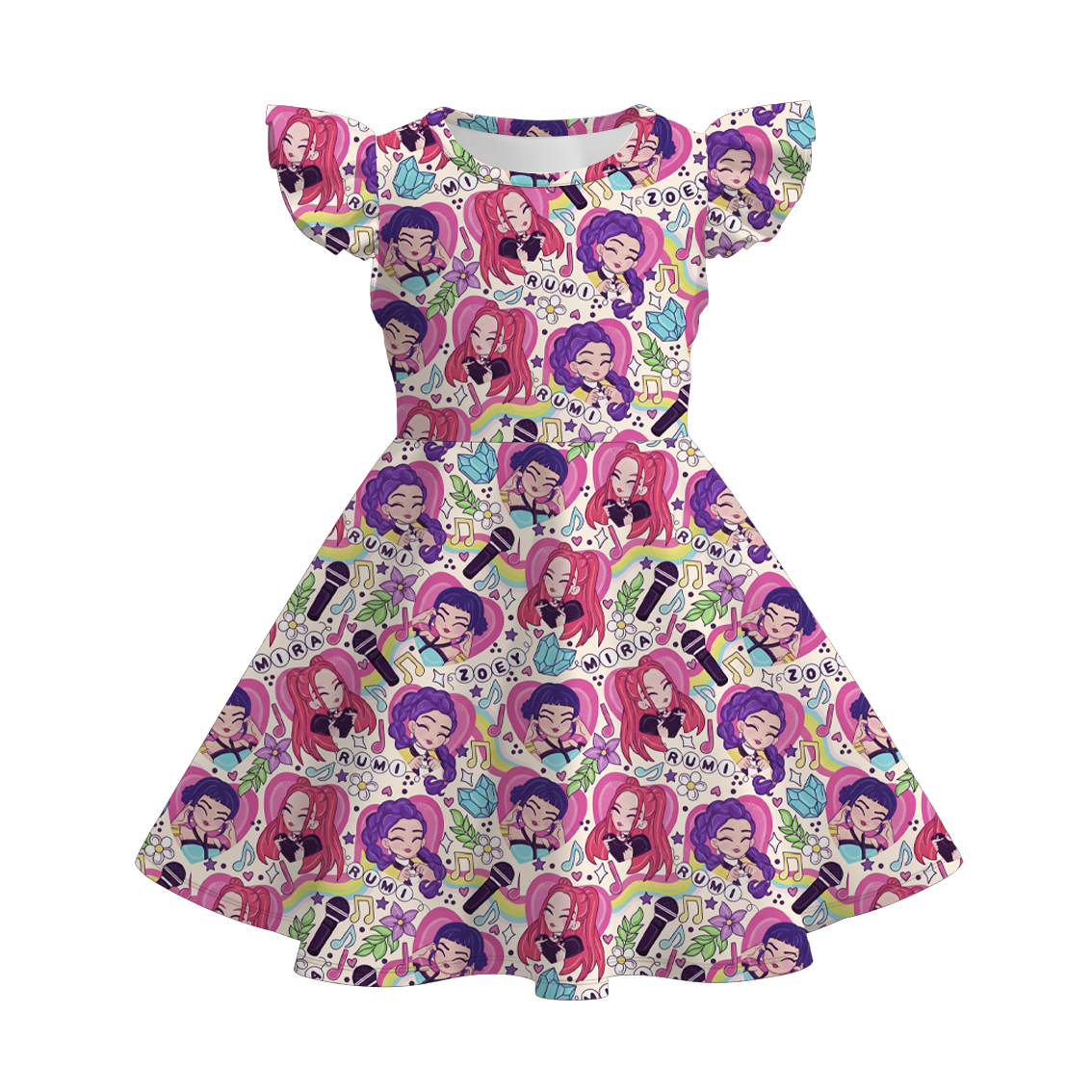 (Pre Order)Girls Movie Character Print Flying Sleeves Dress