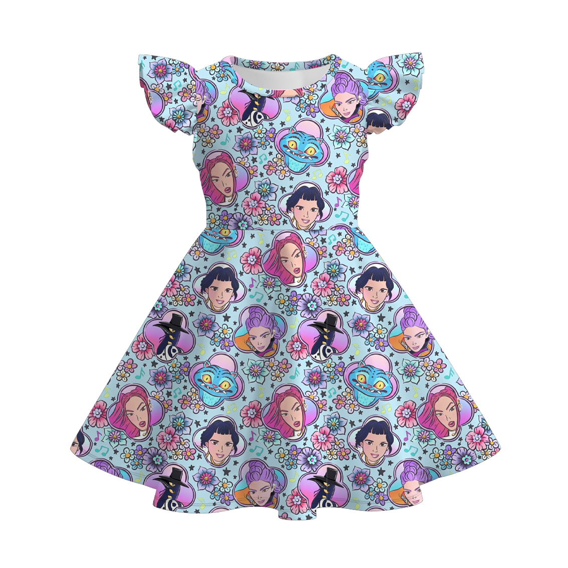 (Pre Order)Girls Movie Character Print Flying Sleeves Dress