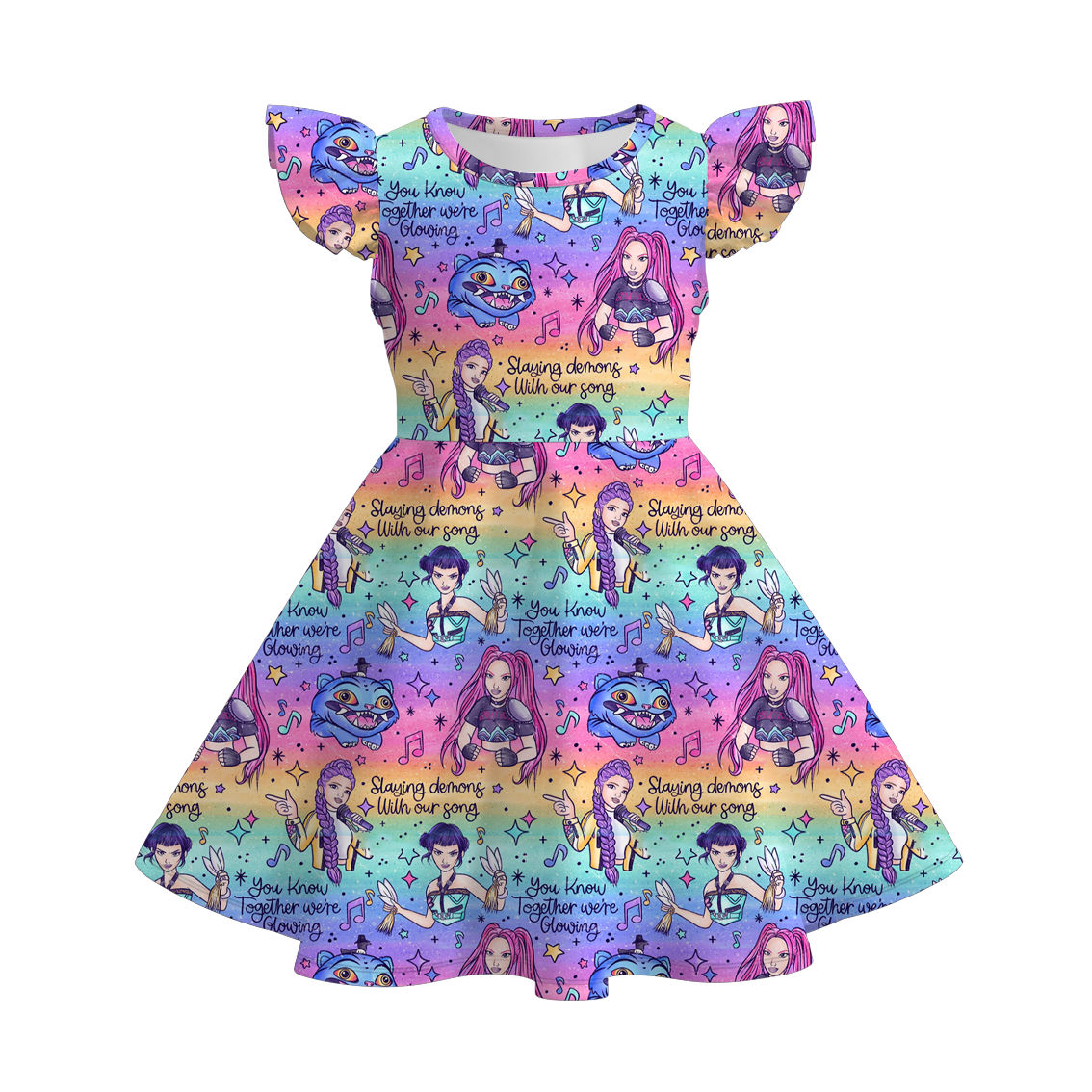 (Pre Order)Girls Movie Character Print Flying Sleeves Dress