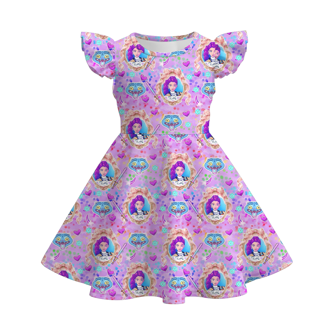 (Pre Order)Girls Movie Character Print Flying Sleeves Dress