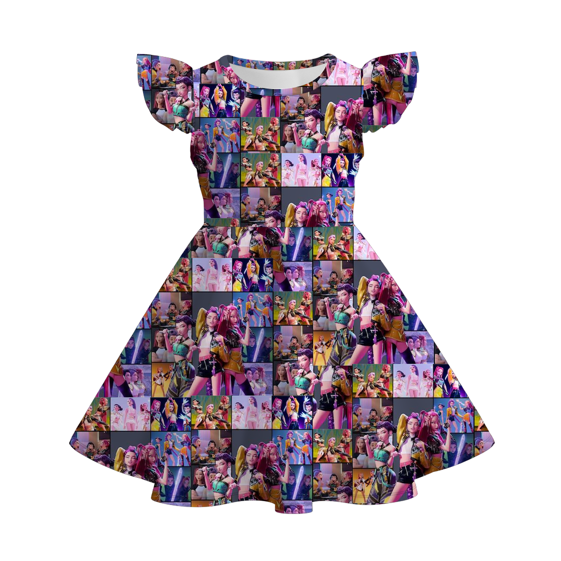 (Pre Order)Girls Movie Character Print Flying Sleeves Dress