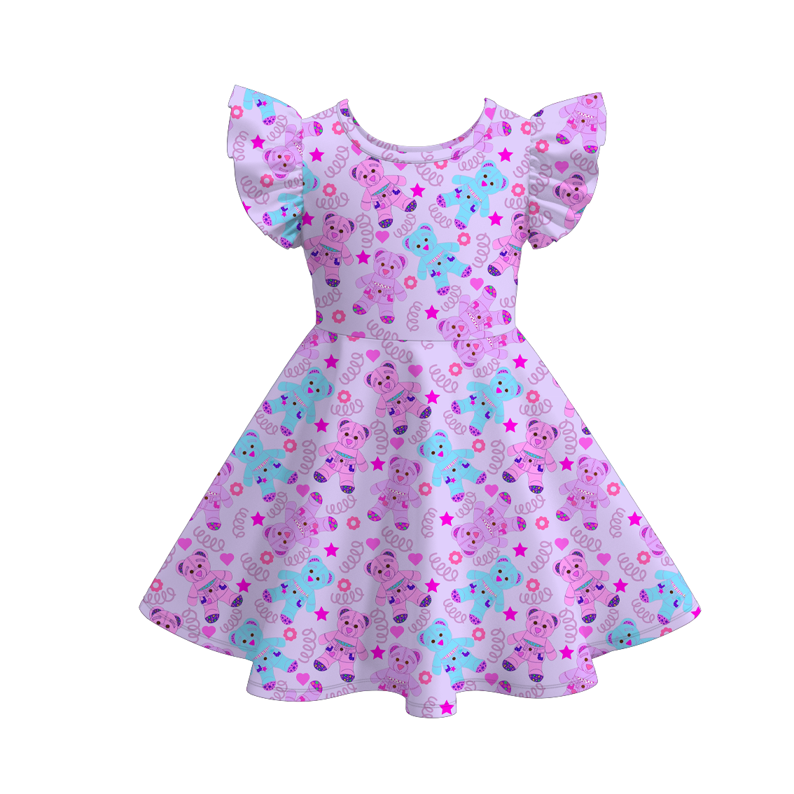 (Pre Order)Girls Spring&Summer Print Flying Sleeves Dress