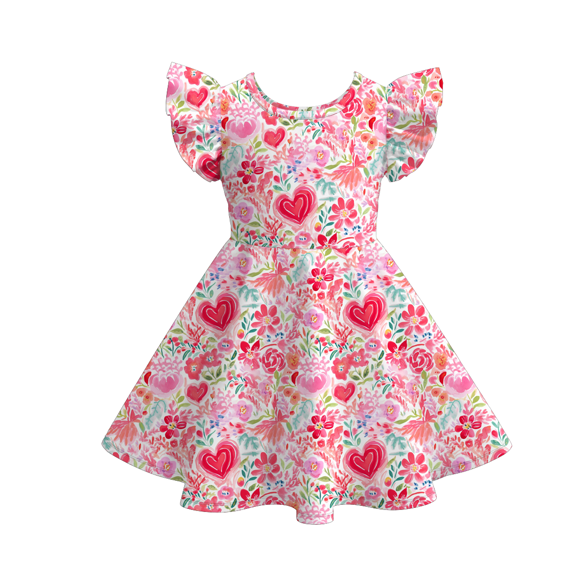 (Pre Order)Girls Valentine's Day Print Flying Sleeves Dress