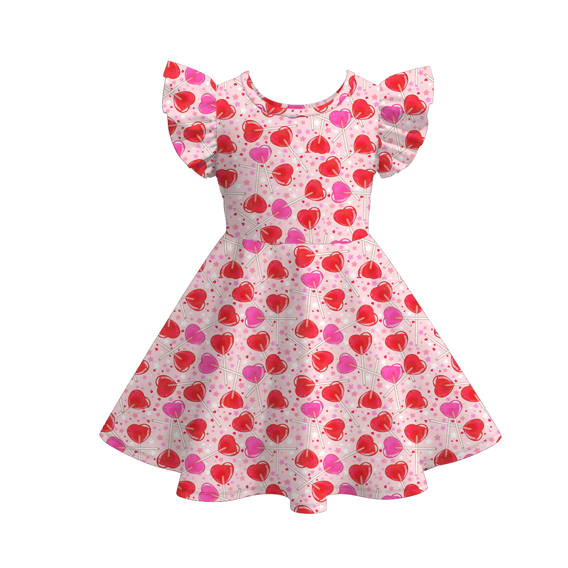 (Pre Order)Girls Valentine's Day Print Flying Sleeves Dress