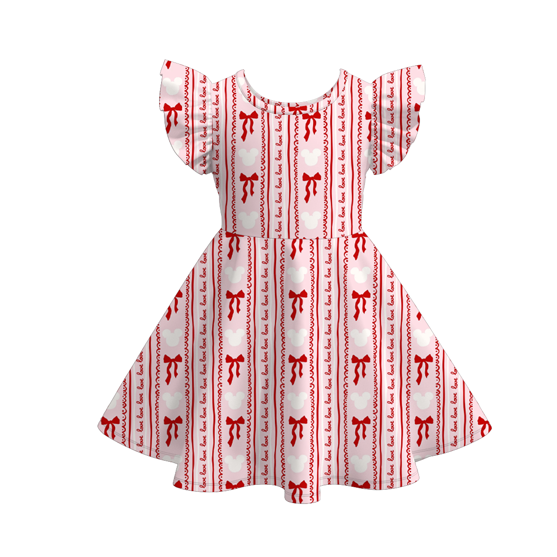 (Pre Order)Girls Valentine's Day Print Flying Sleeves Dress
