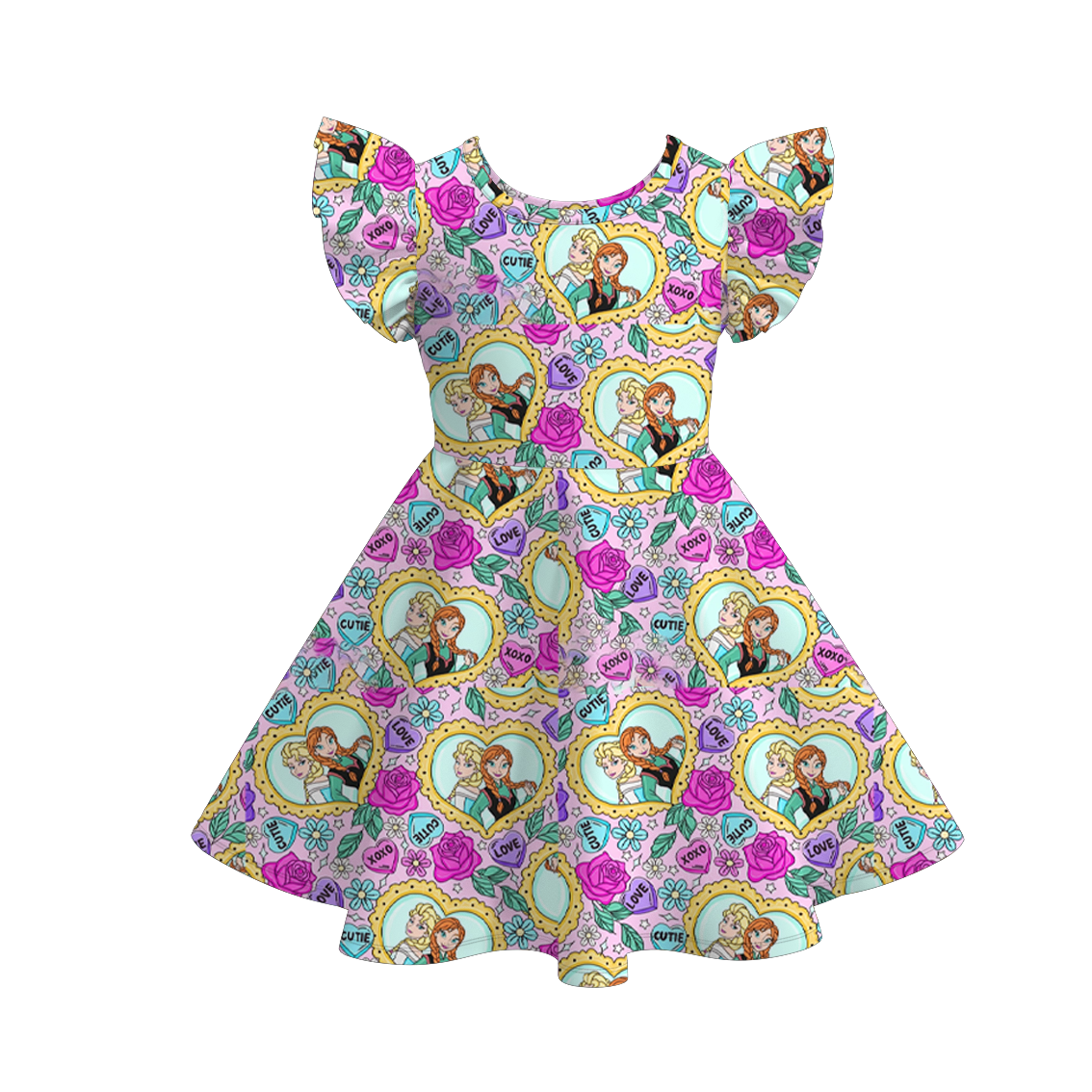 (Pre Order)Girls Spring&Summer Print Flying Sleeves Dress