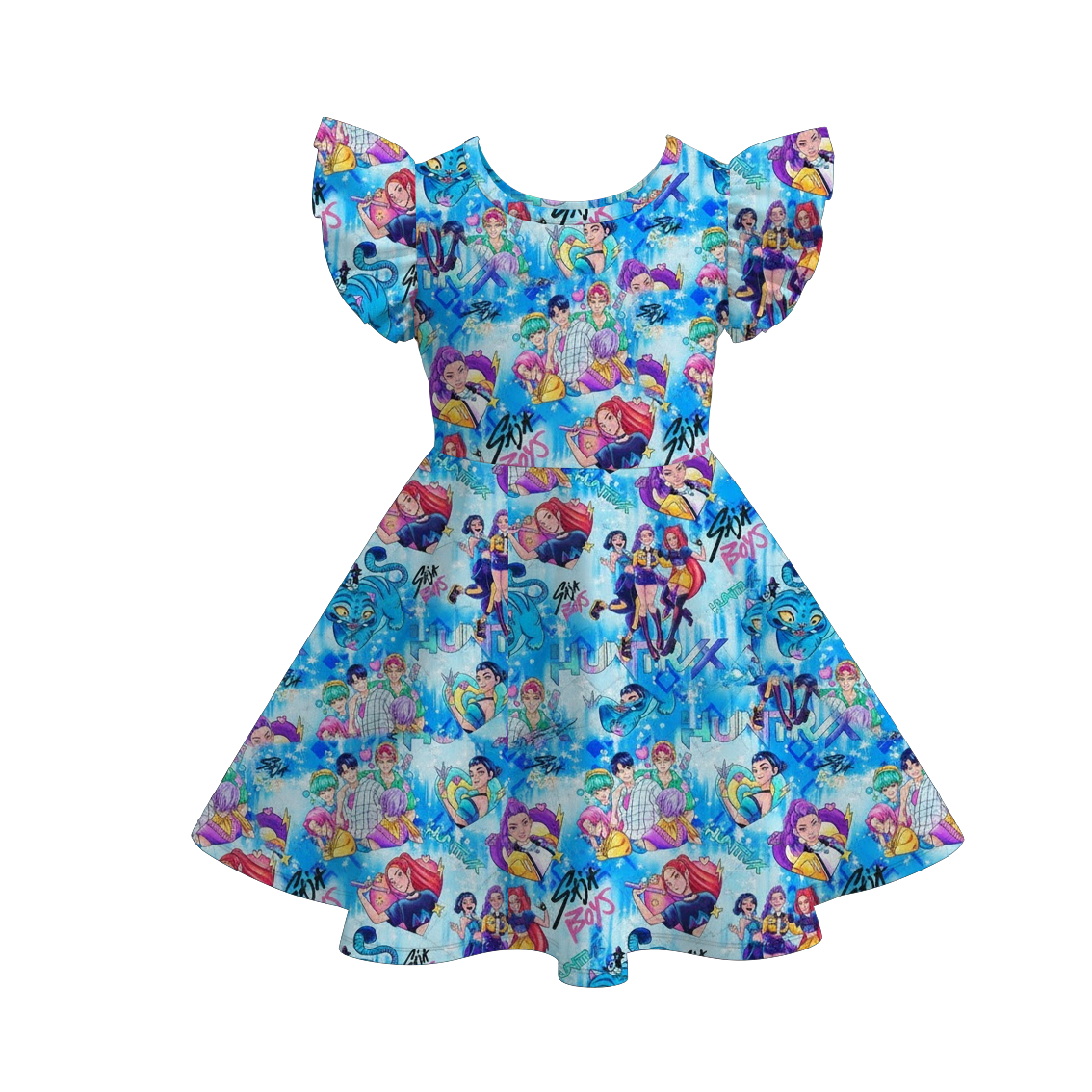 (Pre Order)Girls Spring&Summer Print Flying Sleeves Dress