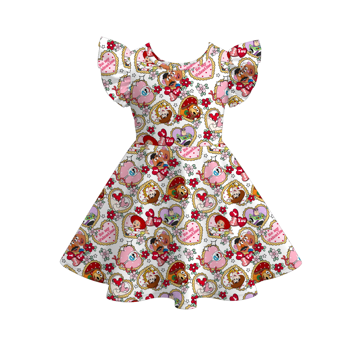(Pre Order)Girls Valentine's Day Print Flying Sleeves Dress