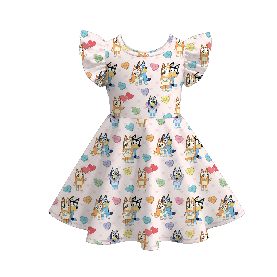 (Pre Order)Girls Valentine's Day Print Flying Sleeves Dress
