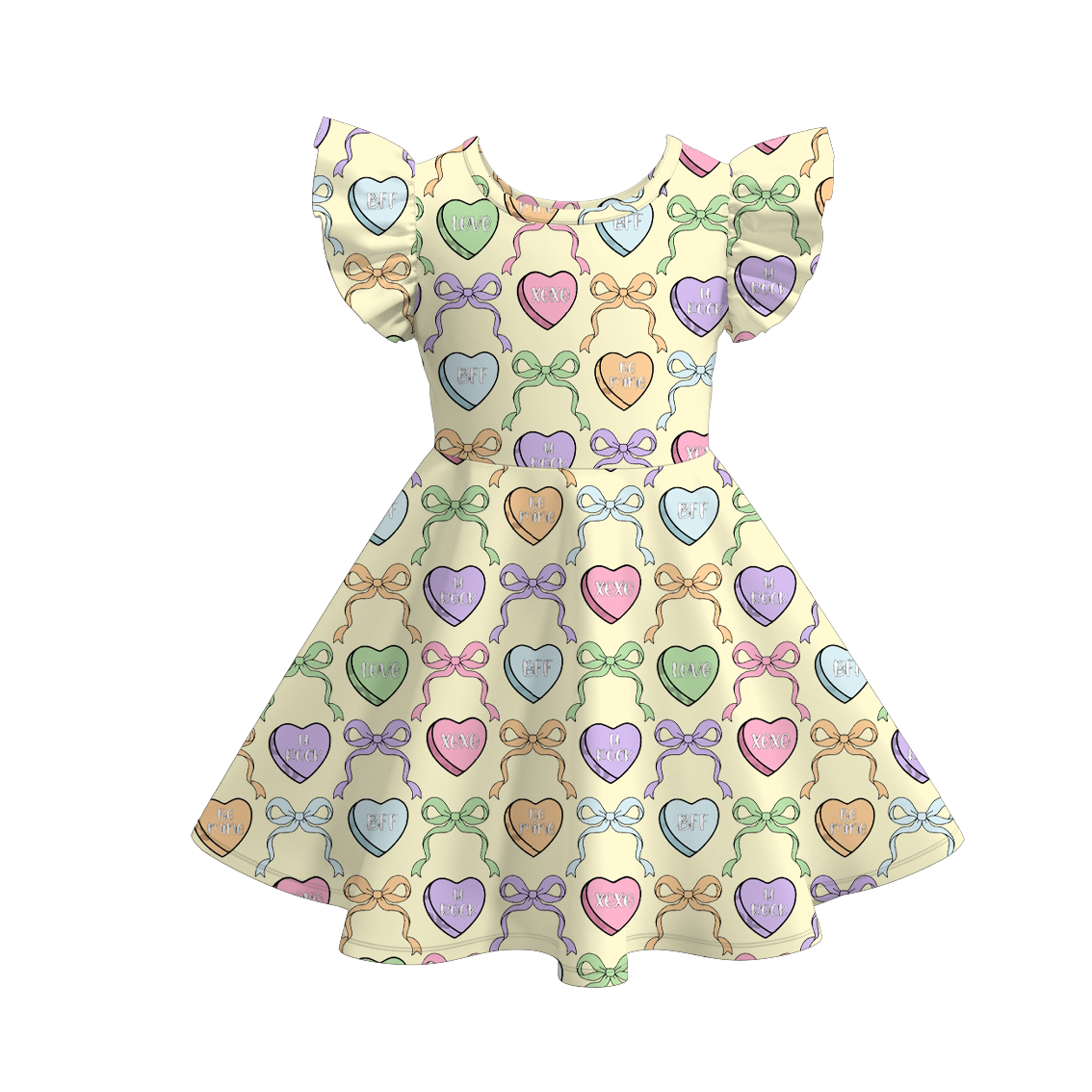 (Pre Order)Girls Valentine's Day Print Flying Sleeves Dress