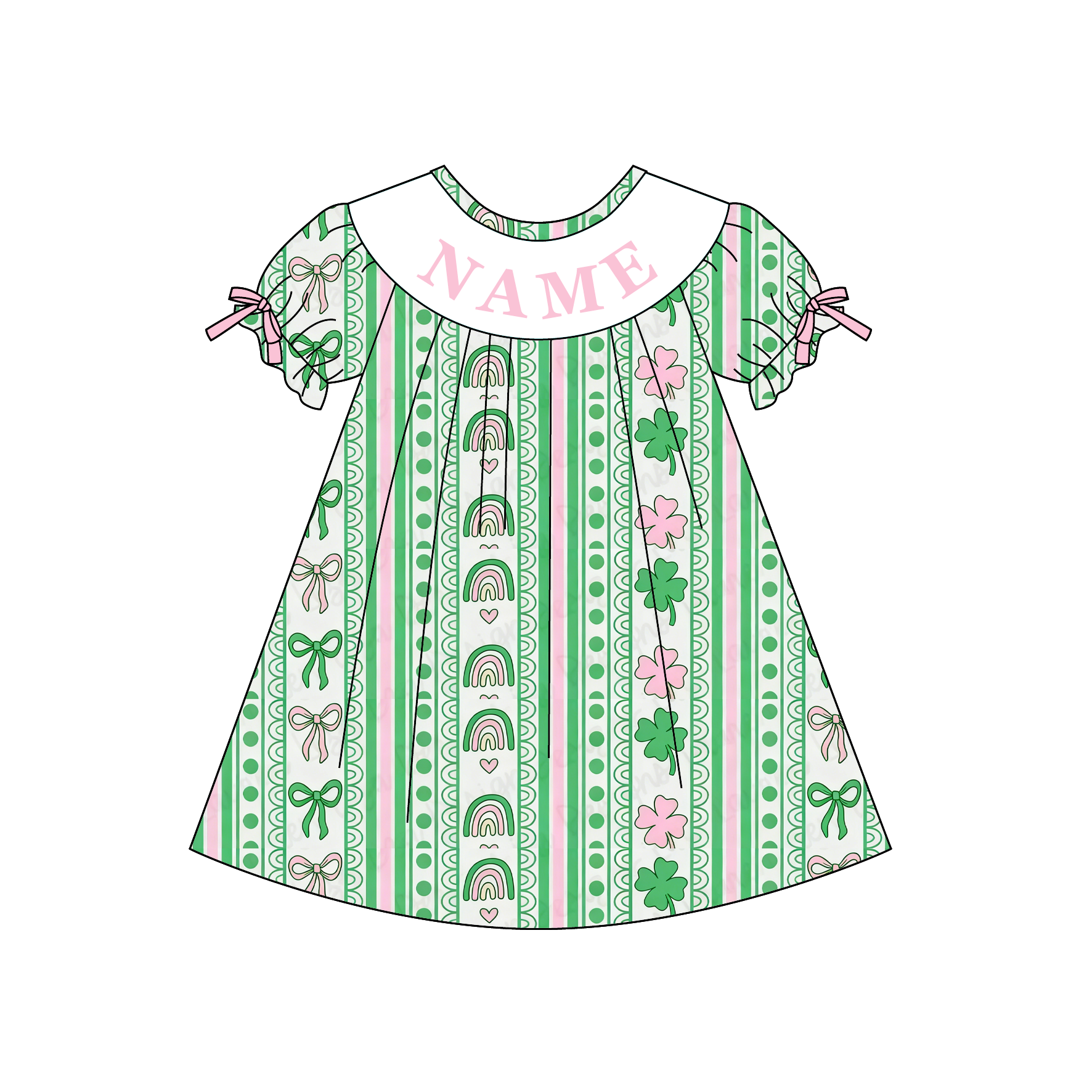 (Pre Order)Sisters St. Patrick's Day Shamrock Embroidery Smocked Dress&Romper